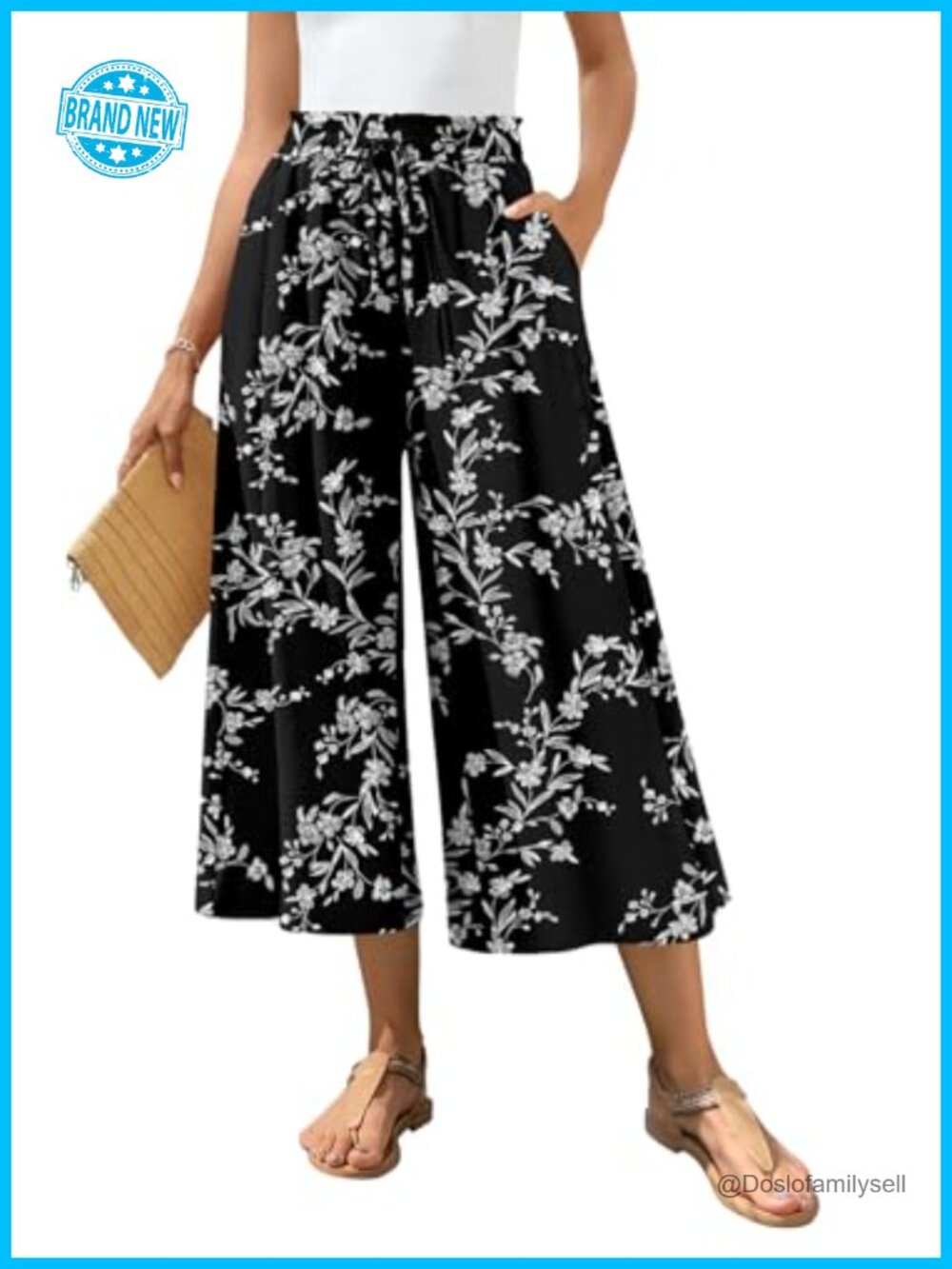 Wide Leg Gaucho Capris Flowy Cropped Culottes Business Casual Summer Pants
